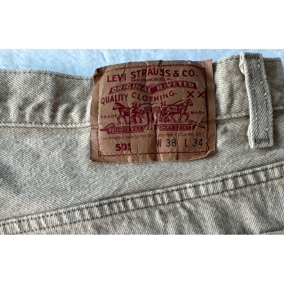 Levis 501 Vintage 92 USA Mens 38X34 (Fits 34x33) Beige Tan Straight‎ Button Fly - Picture 8 of 16